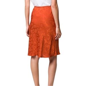 Alexa Chung Floral Jacquard Silk Satin Midi Orange Skirt Sz 6 Minimalist